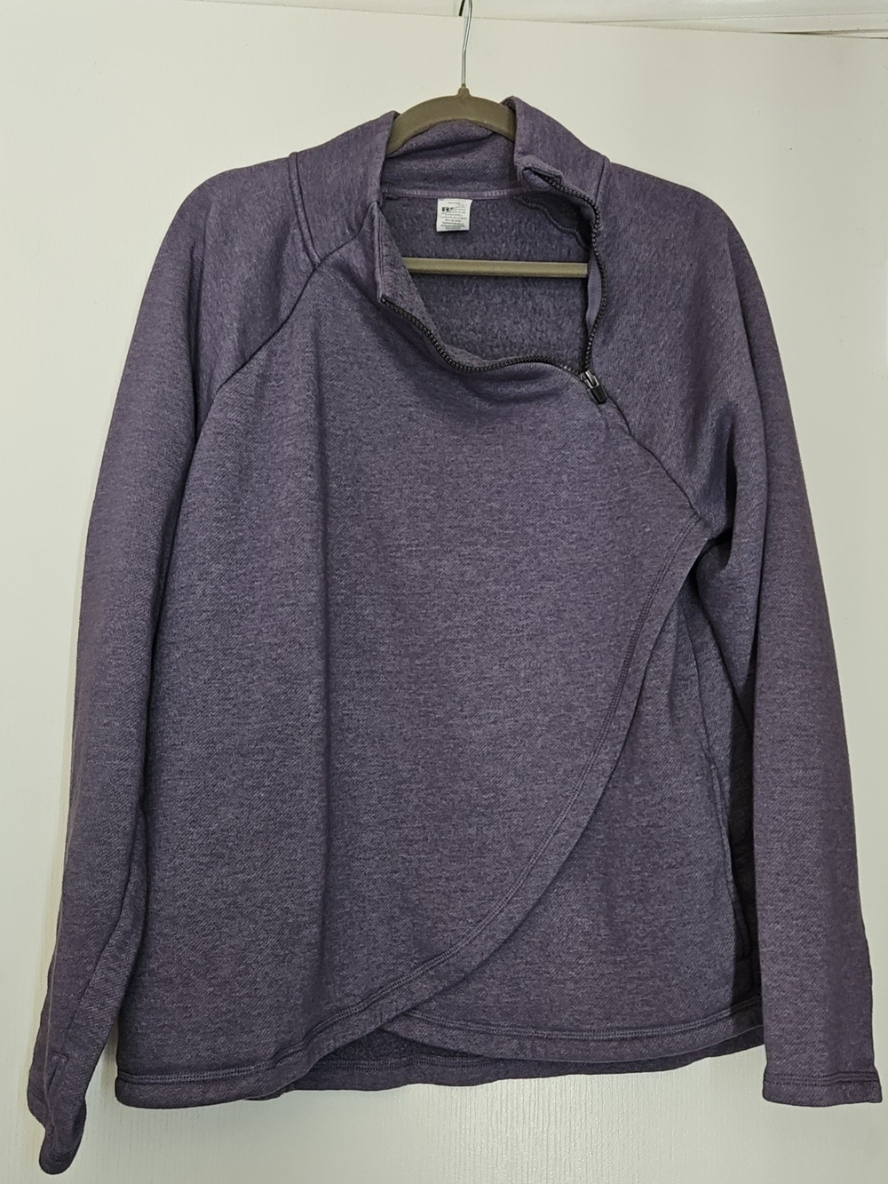 RBX Like New Muted Heather Purple Asymmetrical Fleece Zip Sweatshirt, XL, 14-16